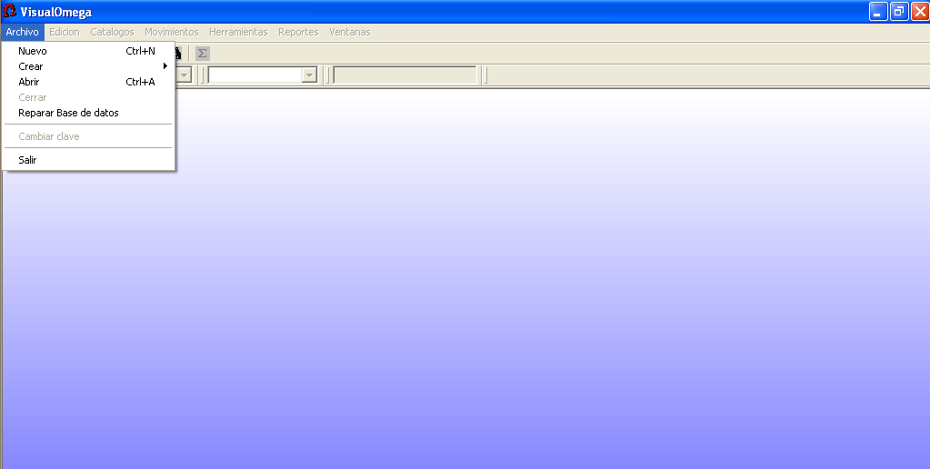 menu archivo nombre de base de datos en blanco